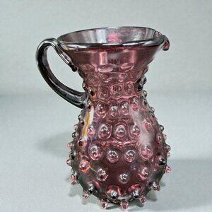 Venetian Hand Blown Glass Hobnail Amethyst Purple Pitcher Carafe Jug Italian VTG